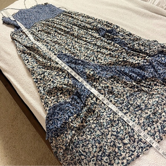 Free People One I Love Maxi Dress Denim Blue Floral Ruffle Smock Prairie Boho - Picture 10 of 16